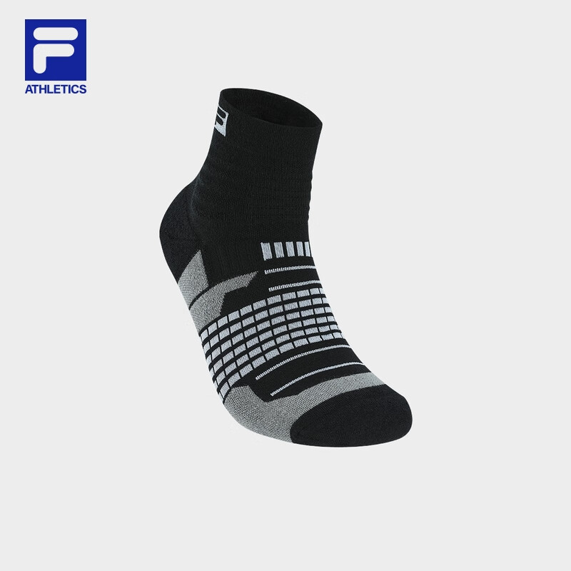 斐乐 斐乐官方男袜中腰袜健身运动袜舒适简约中筒袜 正黑色-BK XS