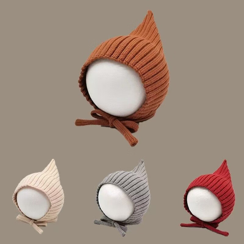 彩虹房子儿童新款秋冬季外出男女宝宝百搭保暖护加绒加厚耳帽合集 尖尖精灵帽【红色】参考5-24个月（43-48cm）