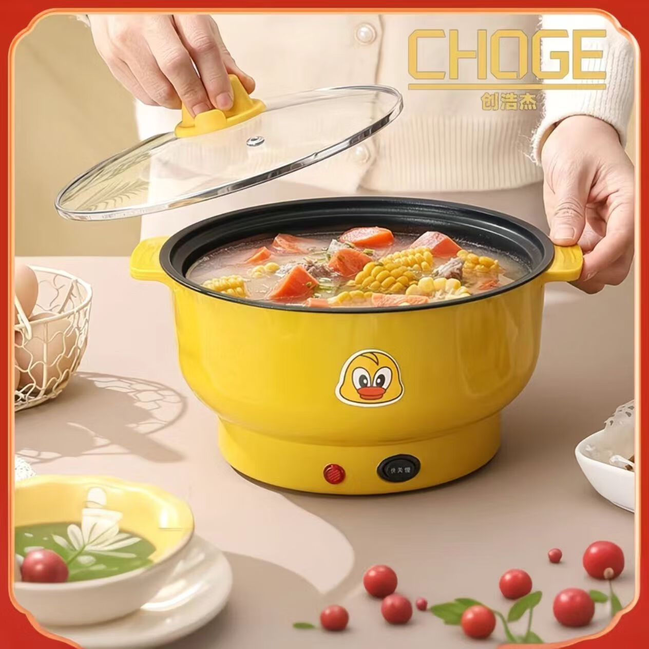 CHOGE 创浩杰双层电炒锅电煮家用小电煮锅宿舍迷你多功能双柄电热锅炒菜一体 多功能一体锅（带蒸格）双层 28CM（容量：3.8L适用：4-5人）