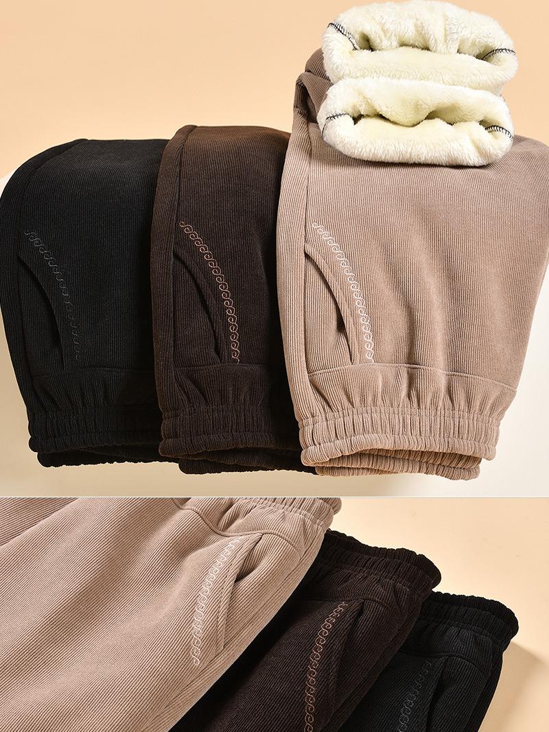 老年人加绒裤子妈妈灯芯绒棉裤冬季外穿老年女裤冬季老太太奶奶裤 咖啡-加绒冬款 5XL  推|荐150-165斤