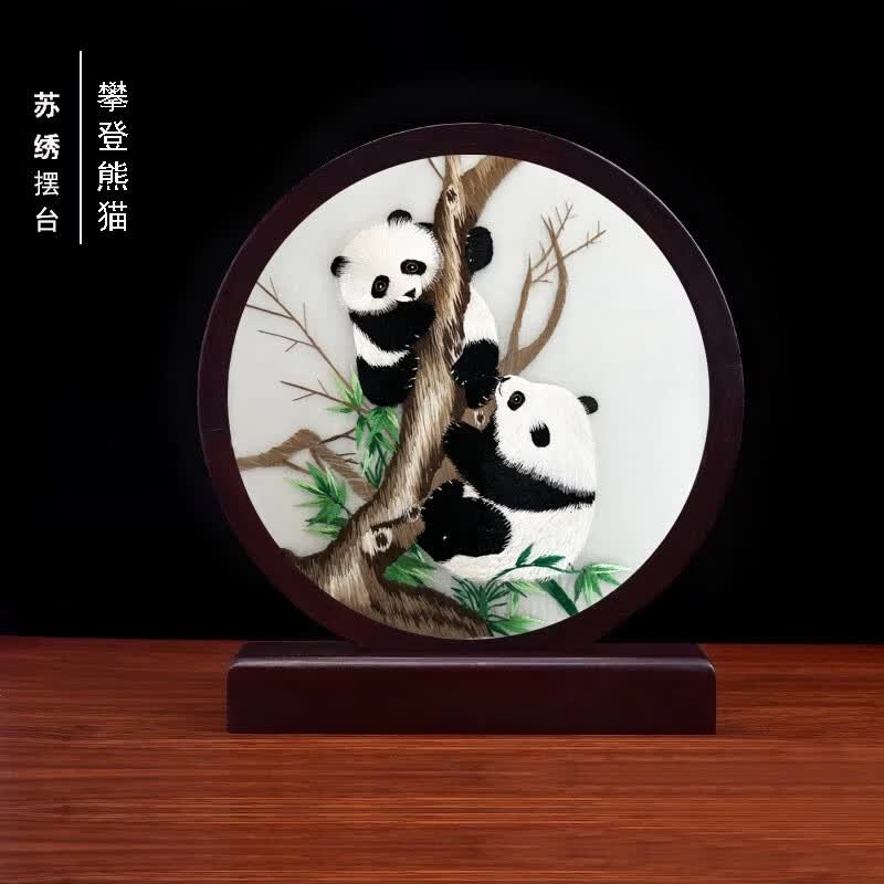 卓誉造物故宫苏绣摆件双面绣刺绣桌面摆件中式蜀绣乔迁礼物高级感实用小众 千里江山-鸡翅木简易架