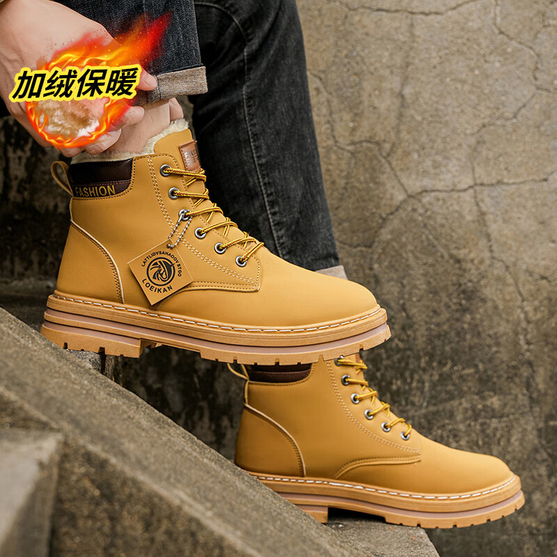 西域骆驼（VANCAMEL）特大码马丁靴男款冬季棉鞋加绒加厚防水防滑雪地靴46高帮47靴子48 【加绒网红款】绿色配色 48 【建议拍大一码】