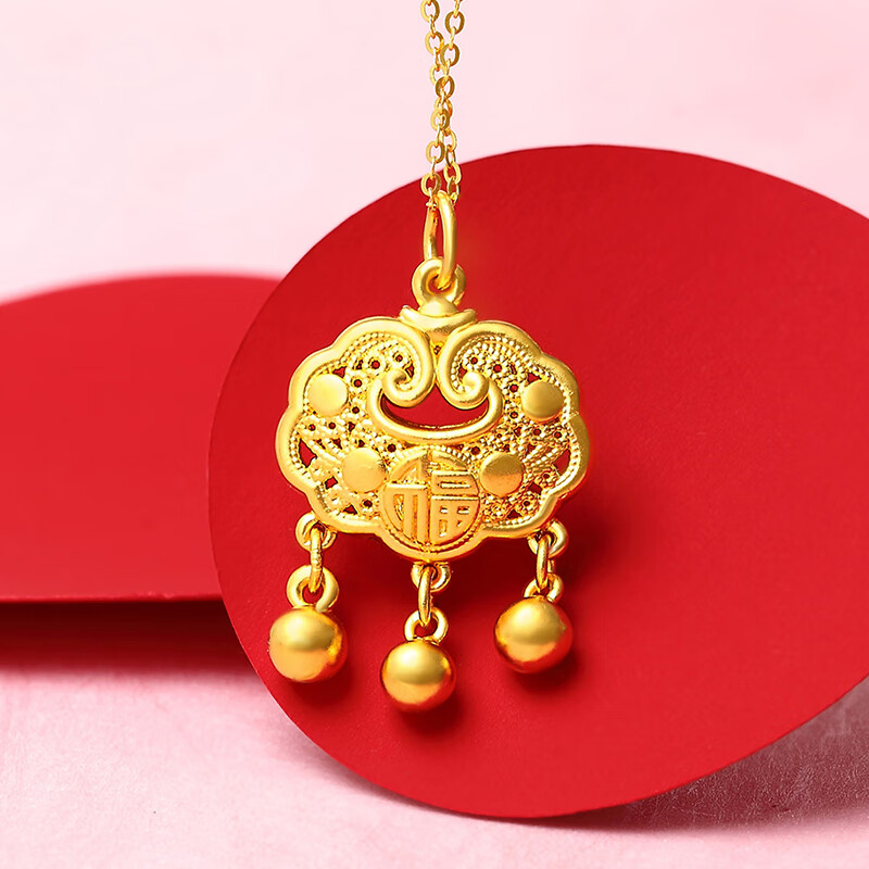 king size jewelry黄金祥云锁包吊坠3d硬金古法项链 宝宝锁包满月定价