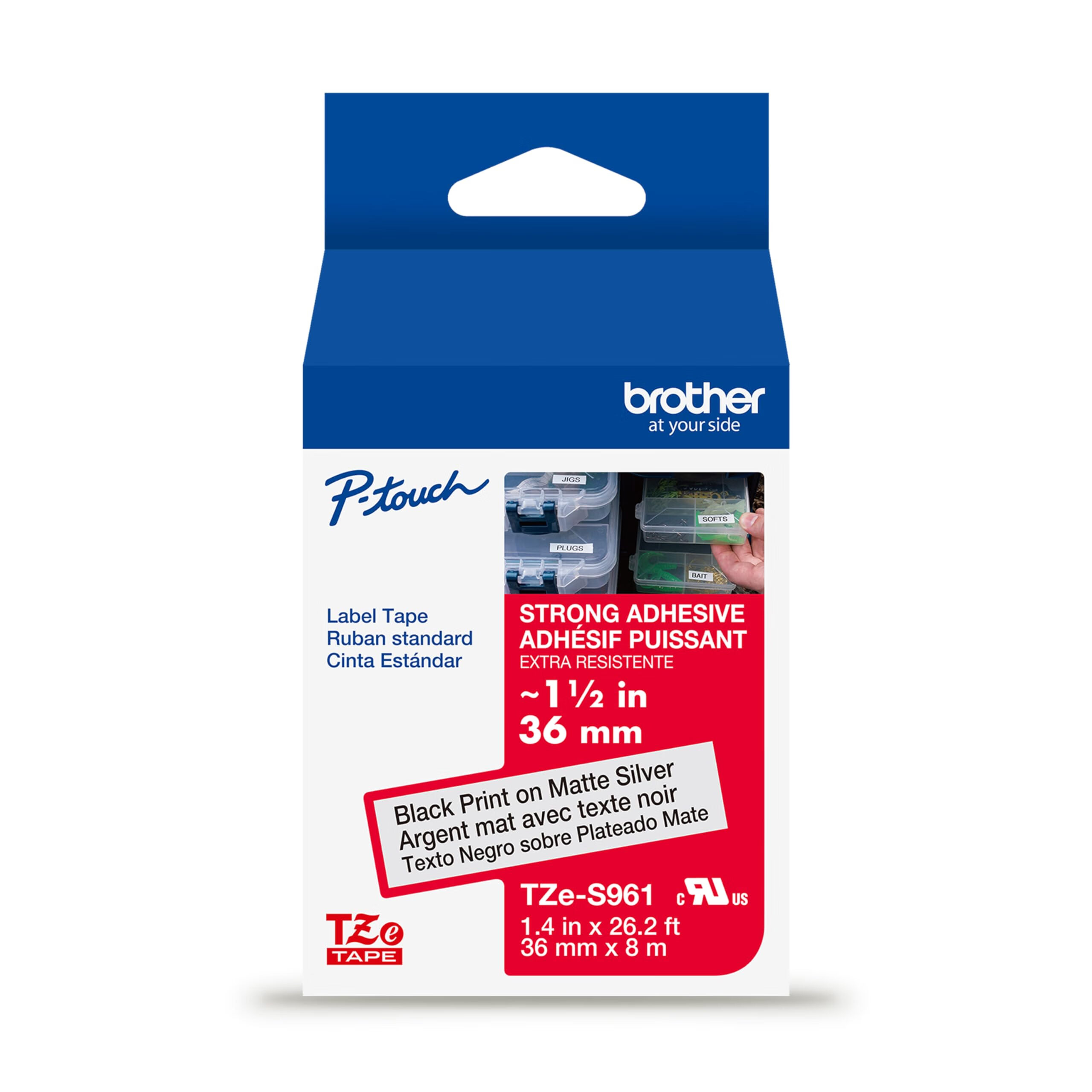 兄弟（brother） 标签打印机专用色带 办公标签带 黑色哑光银 1.5 英寸 (约 4 cm)