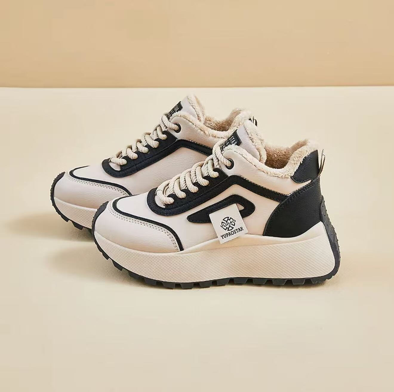 2025冬季新款加绒休闲鞋女ins韩版时尚百搭厚底增高保暖防滑棉鞋 黑色（加绒） 35 (225mm)