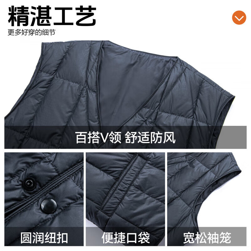 罗蒙（ROMON）羽绒马甲男秋冬新款轻薄爸爸装羽绒内胆马甲无袖外套男 藏青色 L (175) 【建议120-140斤】