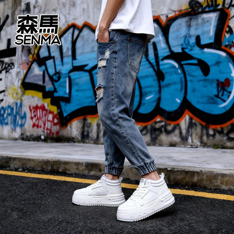 森馬男士新款高帮休闲运动鞋百搭时尚潮流款板鞋 白色【加绒】 42