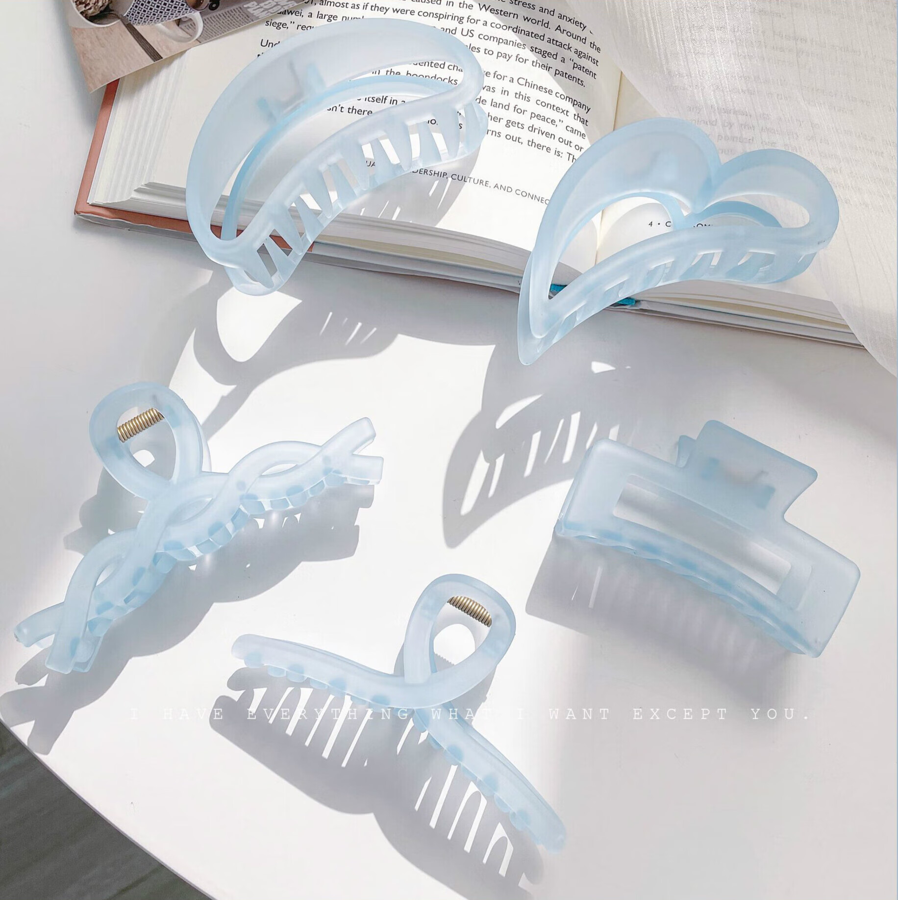 梦君宸夏季浅蓝色磨砂夹子女抓夹高级感盘发鲨鱼夹小众后脑勺发量多