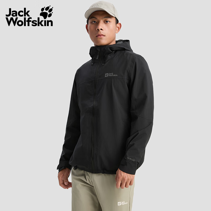 Jack Wolfskin狼爪秋冬新款WEILTAL男款户外徒步防风防水透气冲锋衣外套5033351 黑色/6000 L