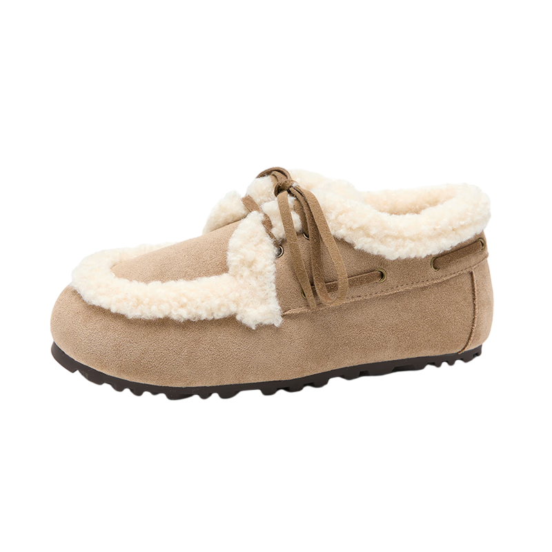 西遇（Westlink）厚底勃肯鞋女2025新款冬季可爱复古棉鞋乐福鞋加绒毛毛雪地靴 卡其色 预售1.7 35 (225)