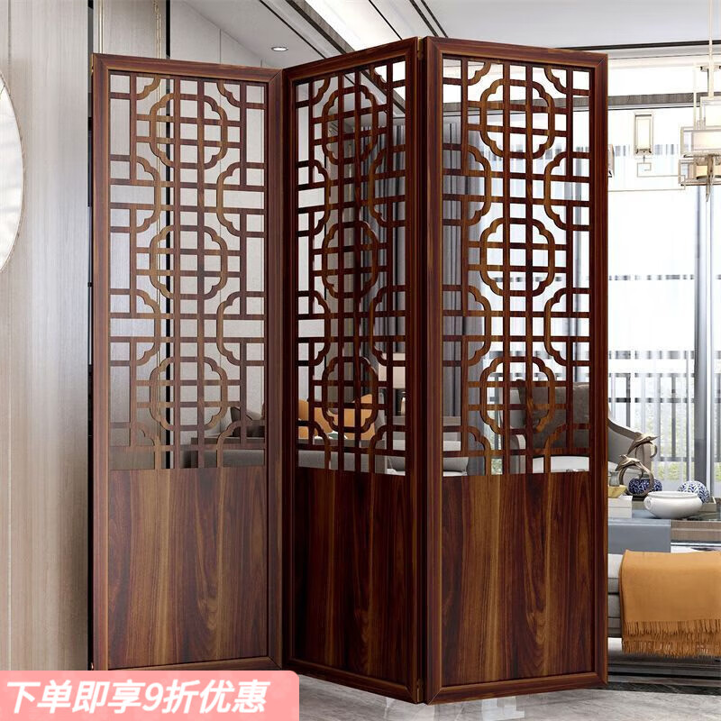 弘星隆屏风隔断客厅遮挡折叠移动折叠简约现代办公室卧室隔断墙简易自装 实木多层古典屏风 浅胡桃180*40一扇（赠底座）