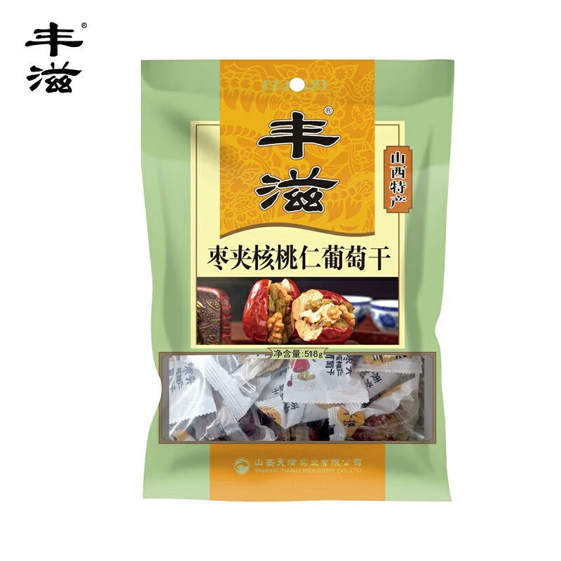 豐滋新品山西特產(chǎn)大棗夾核桃仁葡萄干休閑零食干果518g紅棗 豐滋棗夾葡萄核桃仁518g