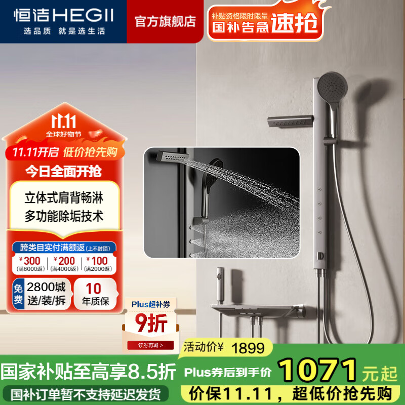 恒洁（HEGII）淋浴花洒全套 小户型分体式淋浴花洒套装 【分体式腰肩背按摩-枪灰】HMF956-315-SH