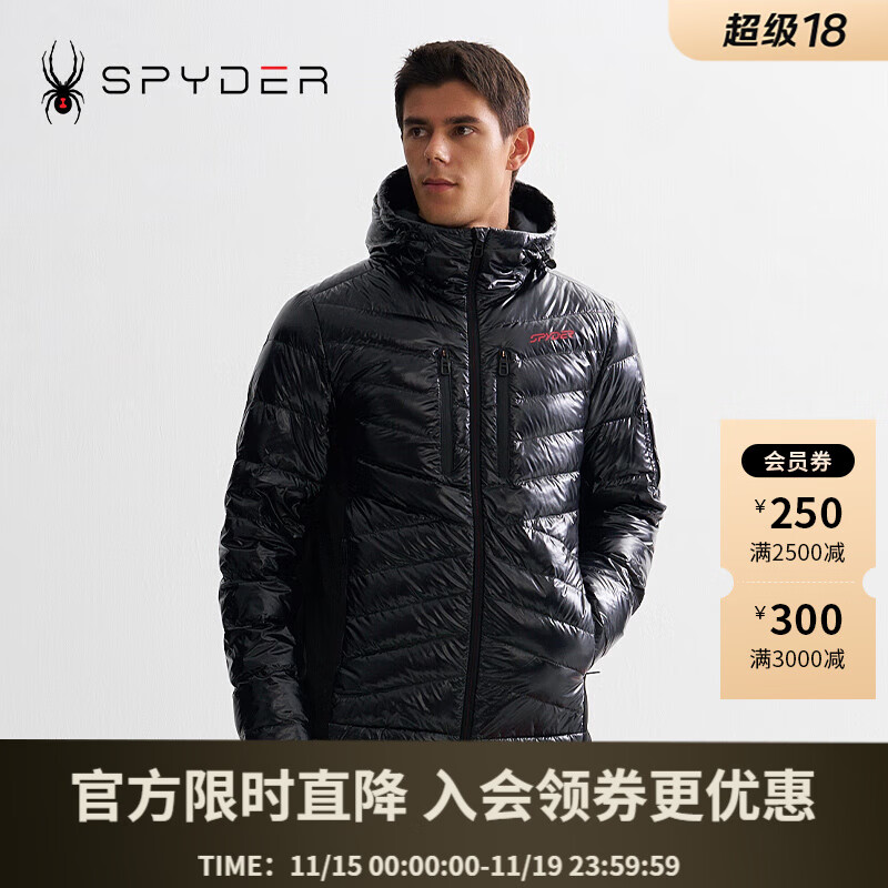 SPYDER秋冬新品男SKI PRO保暖舒适防泼水休闲羽绒服外套24CF265M 黑色 M