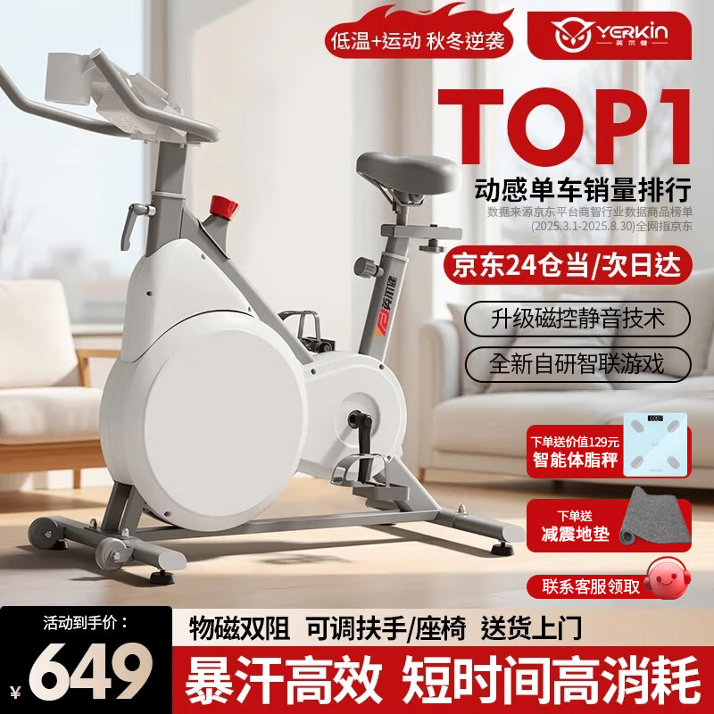 英尔健家用动感单车智能磁控静音运动减肥健身器材室内脚踏车健身单车 [豪华款]物磁双阻/14斤全包飞轮组/加粗车架/蓝牙对战