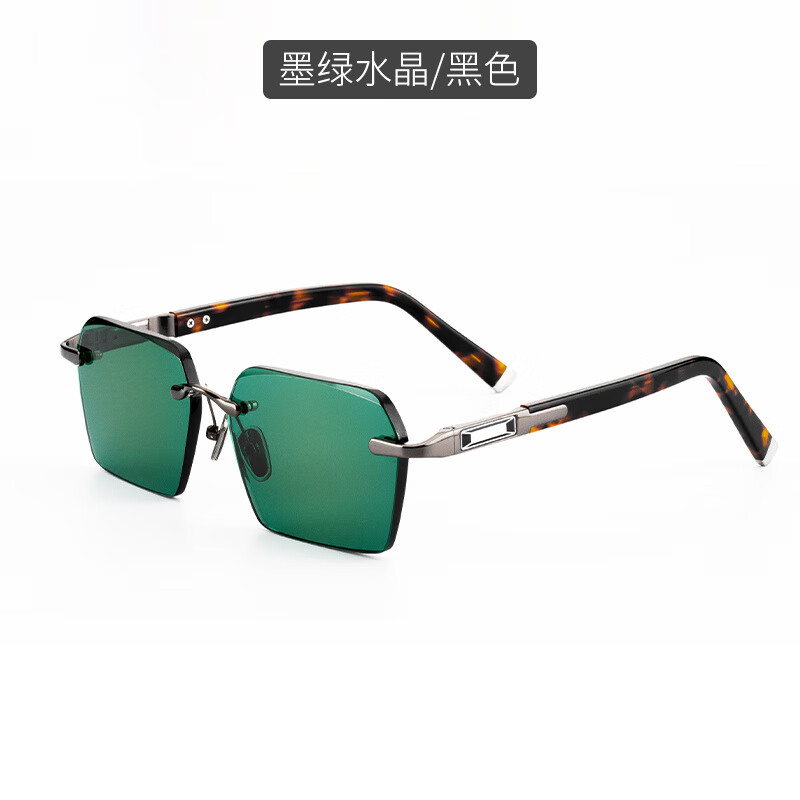 贝莱克杰（Barackjie）水晶太阳镜墨绿真水晶石头镜高清时尚老人镜男手工 墨绿水晶_黑色