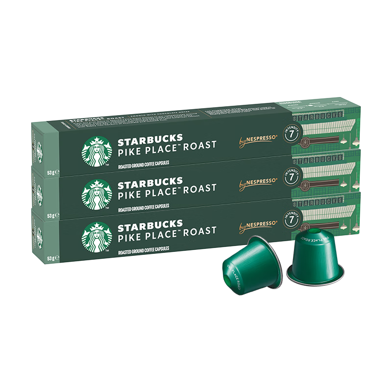 星巴克（Starbucks）【瑞士進(jìn)口】Nespresso膠囊咖啡粉意式濃縮黑咖啡冷萃美式多口味 【烘烤果仁】派克市場(chǎng)5.3g*30顆