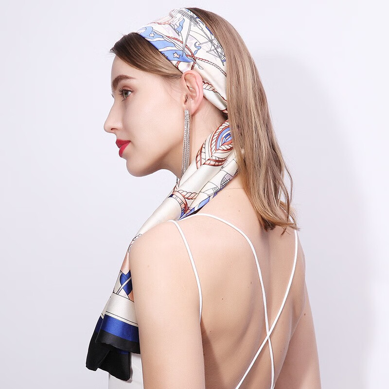 達芬奇密碼 長條領帶脖子配飾襯衫綁包小絲巾女 百搭春秋職業(yè)西裝薄款領巾 海上奇遇 米色