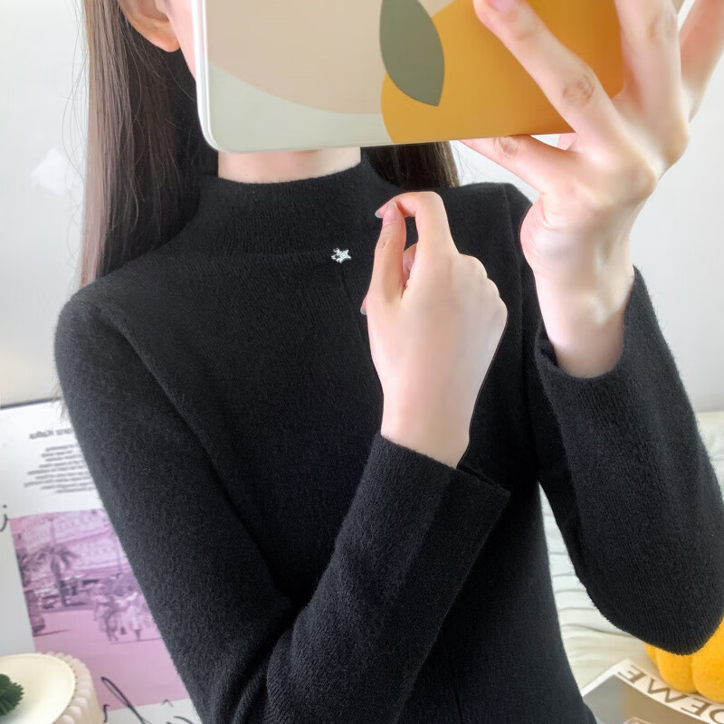 香影纯半高领毛衣打底衫2025新款女秋冬氛围感穿搭上衣温柔风百搭针织衫 蓝色 S (建议95-105斤)