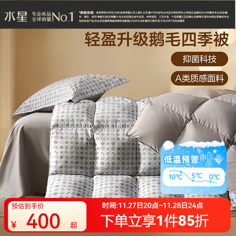 百丽丝水星家纺集团旗下 羽绒被鹅毛冬被控温保暖加厚被芯 抗菌鹅毛冬厚被-蓝灰色 150cm×210cm