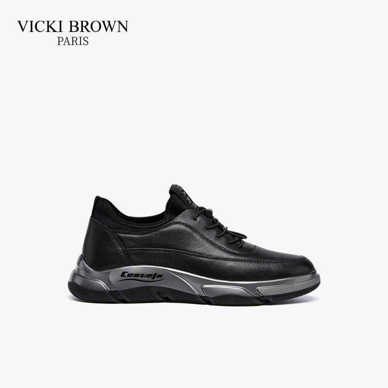 未毕（VICKI BROWN）法国品牌VB男鞋【升腾系列】舒适透气商务皮鞋防滑户外运动休闲鞋 黑色 40 (250mm) 欧码