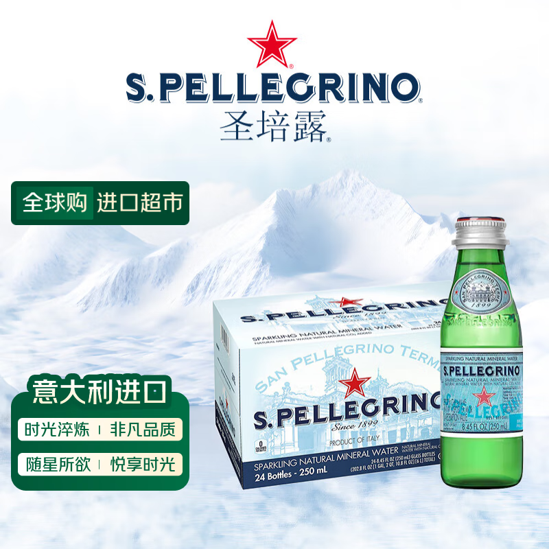 圣培露（S.PELLECRINO）含气天然矿泉水 250mlx24玻璃瓶意大利原装进口气泡水26.12到期
