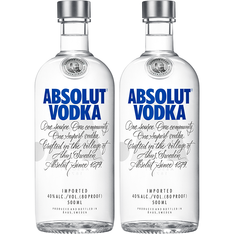 伏特加（Absolut Vodka）原味500ml*2瓶 进口洋酒40度鸡尾酒基酒