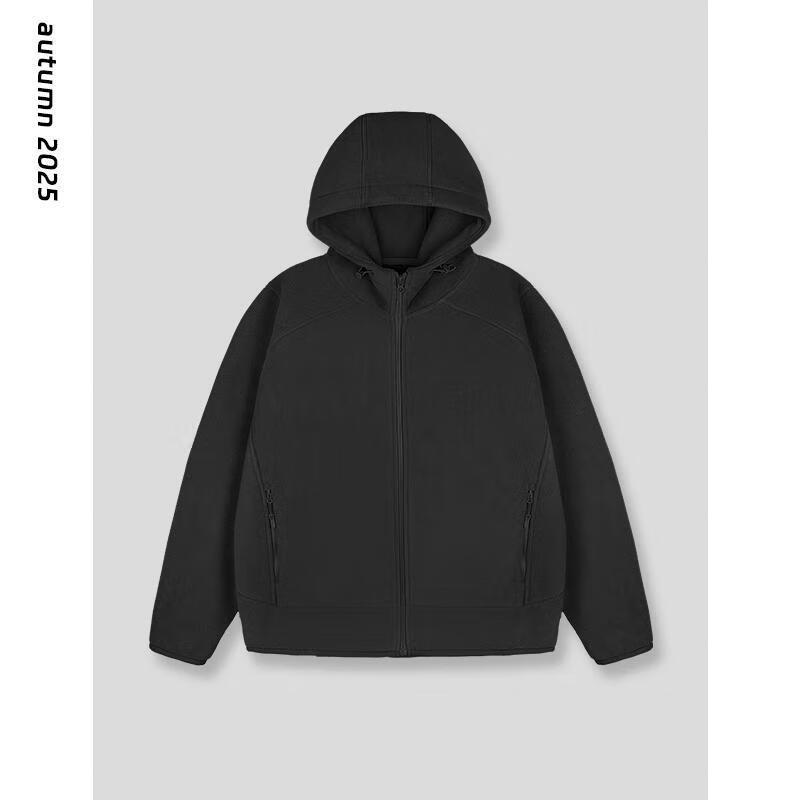 【商场同款】2025年新款连帽卫衣双面摇粒绒拉链外套夹克百搭男装 黑色 2XL 【150-170斤】