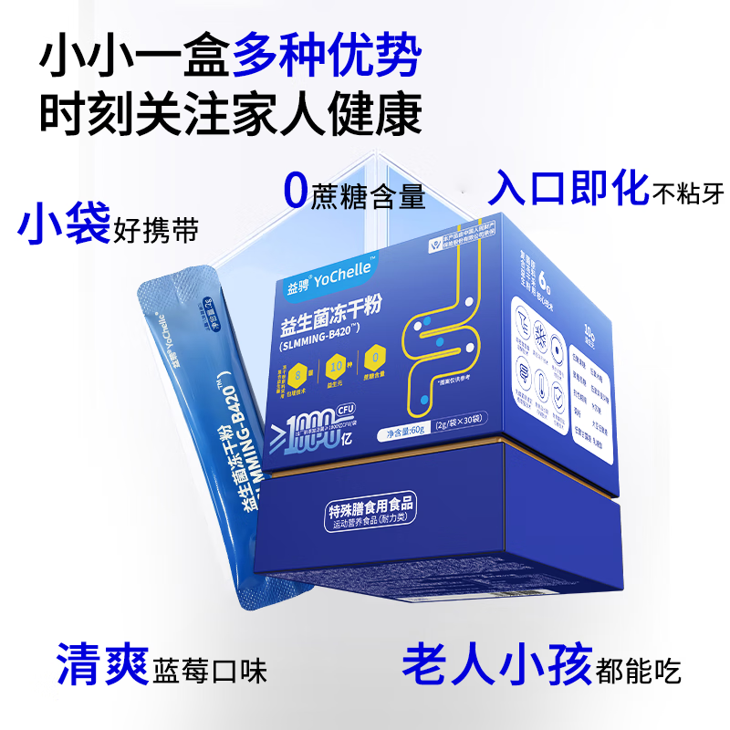 益骋YoChelle肠胃益生菌冻干粉成人中老年肠胃【全菌种款】 六盒【长期囤货装】合计180条 30条*6盒 推荐 32株益生菌|B420进口菌株|1000亿CFU添加