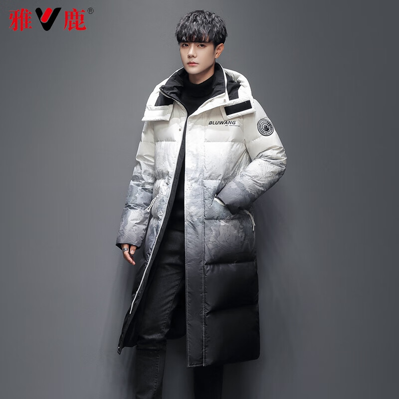 雅鹿羽绒服男女2025冬季新款迷彩加厚连帽保暖鸭绒长款时尚外套潮Q 渐变花色男款 M 170 推荐125-145斤