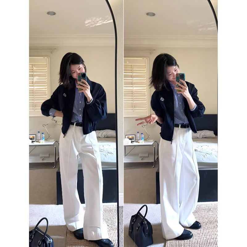 茵曼（INMAN）2026春季女装新款复古休闲翻领拉链夹克外套百搭宽松短款上衣 	深蓝色 M