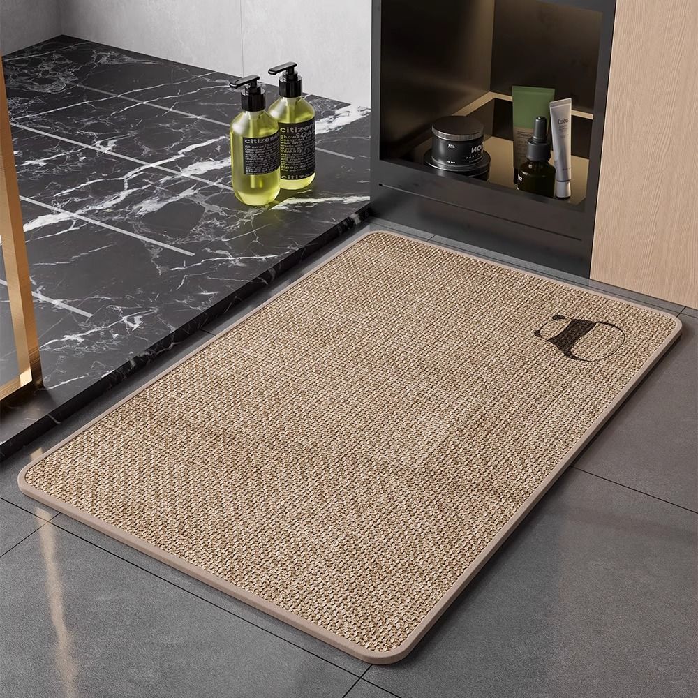 季象浴室地垫卫生间吸水防滑垫子厕所门口脚垫亚麻编织卫浴洗手间门垫 YM-燕麦-幸运狗狗 40X60cm