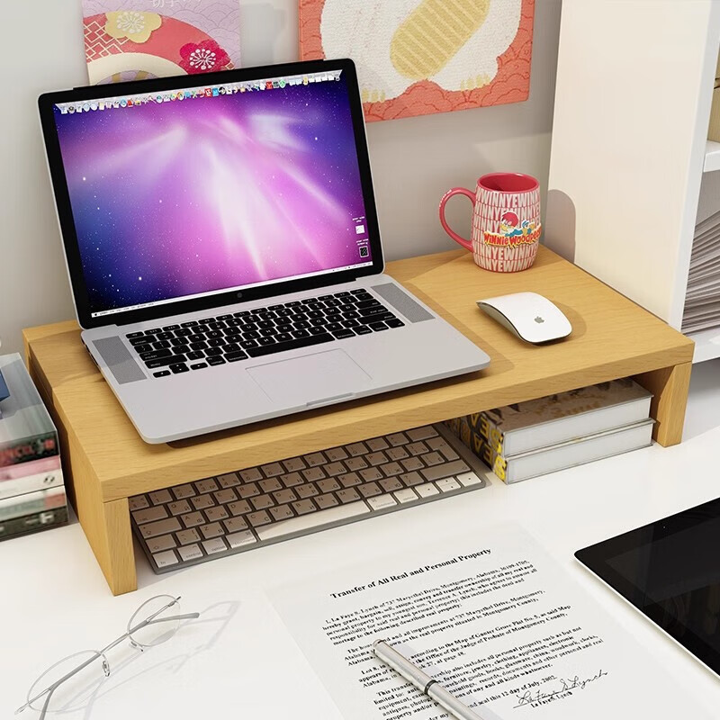 木格格电脑架显示器增高架桌面电脑增高架台式显示屏电脑支架电脑置物架 单层【原木】