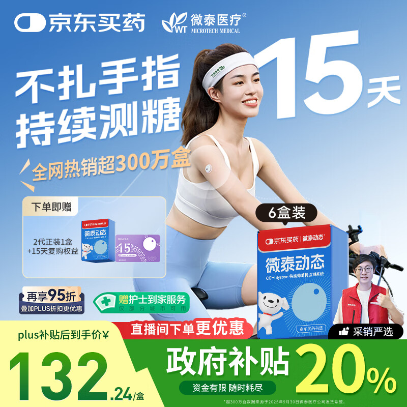 微泰【定制】动态血糖仪免扫描持续葡萄糖监测系统GX-01S 6盒装