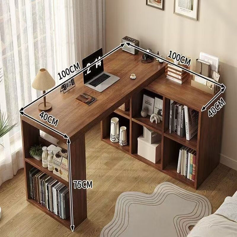 迈途森实木中古风转角办公桌女生卧室电脑桌书桌柜一体拐角工作台书桌子 新款胡桃色增厚实木环保板材 100*40【单桌不含柜】2026