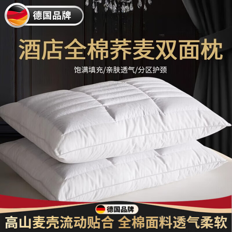 WCZ德国酒店双面荞麦枕枕头成人家用一对荞麦皮壳枕芯硬高枕 酒店荞麦双面枕白色单只装