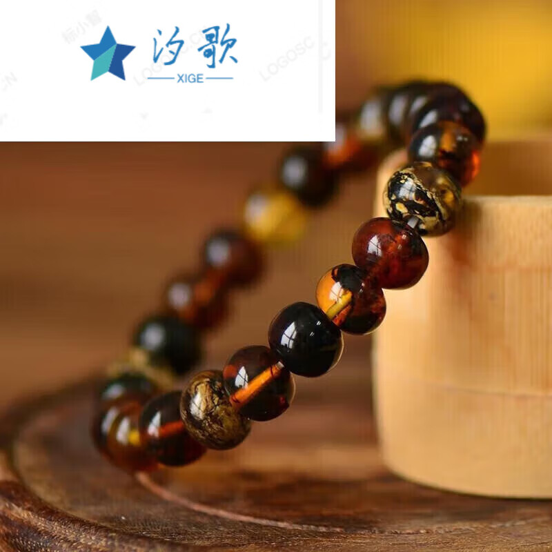 汐歌抚顺琥珀多宝手链绚丽花珀干白花手串文艺个性简约原创苹果圆 原