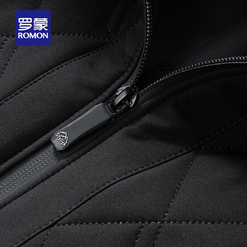 罗蒙（ROMON）加厚棉服2024新款秋冬毛领中老年男士保暖休闲商务防寒棉衣棉袄 黑色 L 175