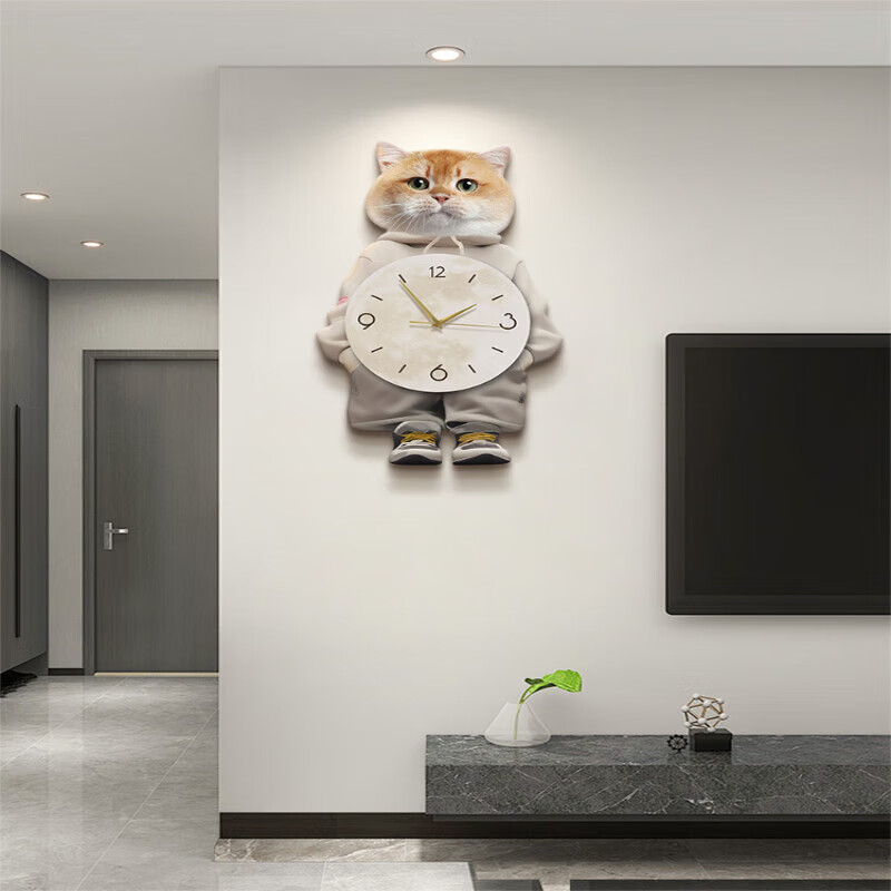 立始小猫钟表时钟卡通创意客厅电视背景墙挂表现代简约静音餐厅装饰表 257617 竖高50cm 猫咪创意钟表