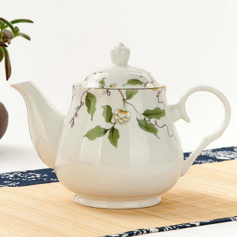 金嵐玉瓷中式茶壺大號小號單壺骨質(zhì)瓷花茶壺泡茶壺小壺玉蘭壺 香榭麗舍-玉蘭壺1個(gè) 800ml