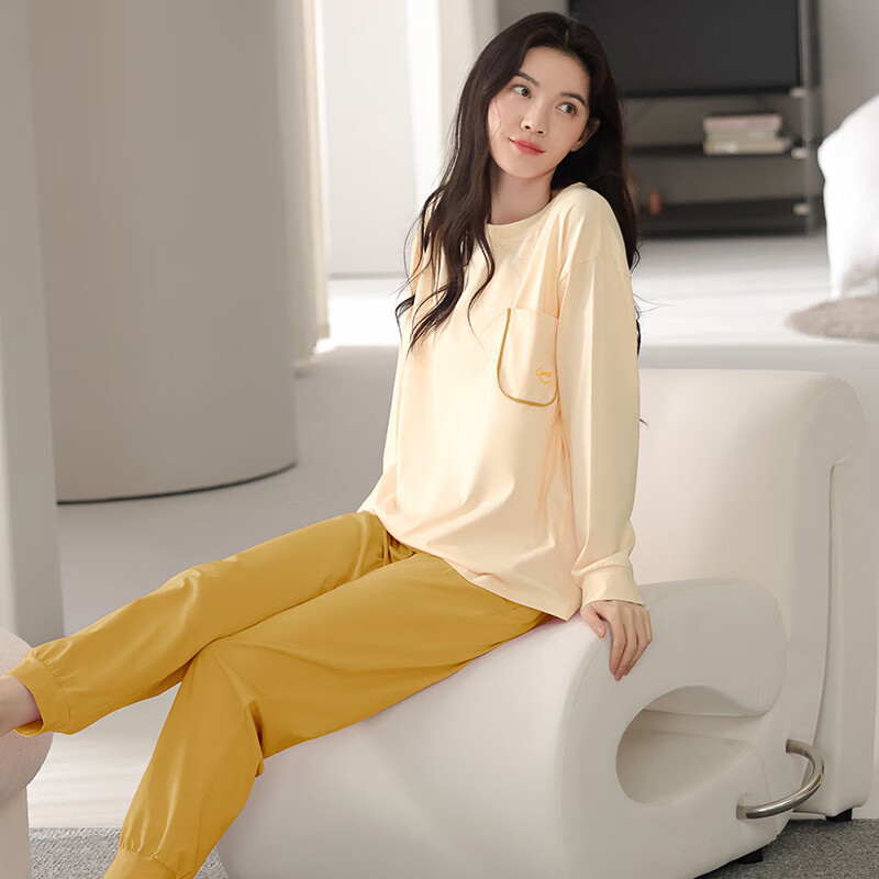 馨爱百年睡衣女春秋长袖纯棉韩版休闲宽松全棉女士套头家居服可外穿套装 QH5516 2XL