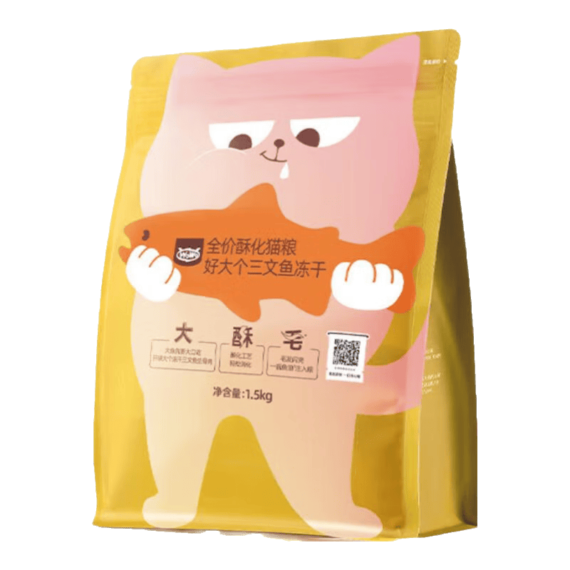 喔喔（WOWO）猫粮成猫幼猫通用三文鱼鳀鱼油美毛冻干酥化粮猫粮 【推荐】三文鱼冻干+鱼油酥化粮1.5kg