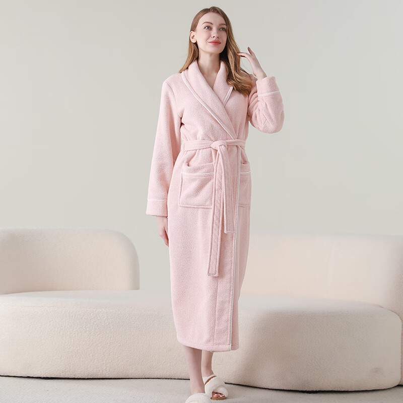 赛图蒙睡袍男加绒加厚2025新款女士秋冬季情侣珊瑚绒洗澡保暖浴袍睡衣 2504杏粉色【女】 XL (身高170-185CM,体重150-190斤)