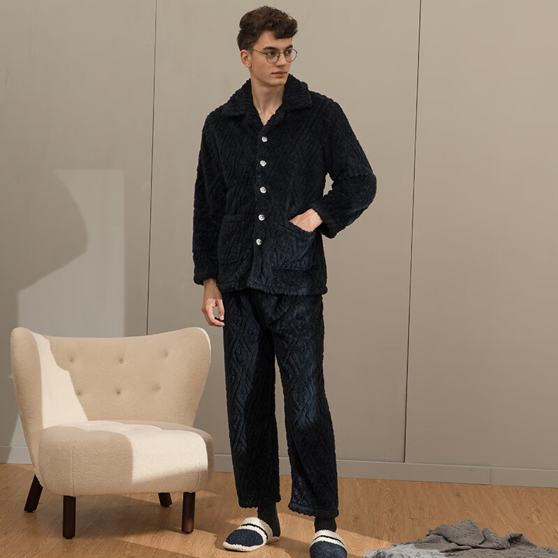 芬腾男士睡衣珊瑚绒家居服套装秋冬保暖 M98241403-宝兰 XL