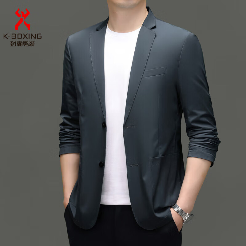 KBXNG劲霸品质春秋新款男士挺括西服韩版修身西装商务正装外套男装 灰色 M 170