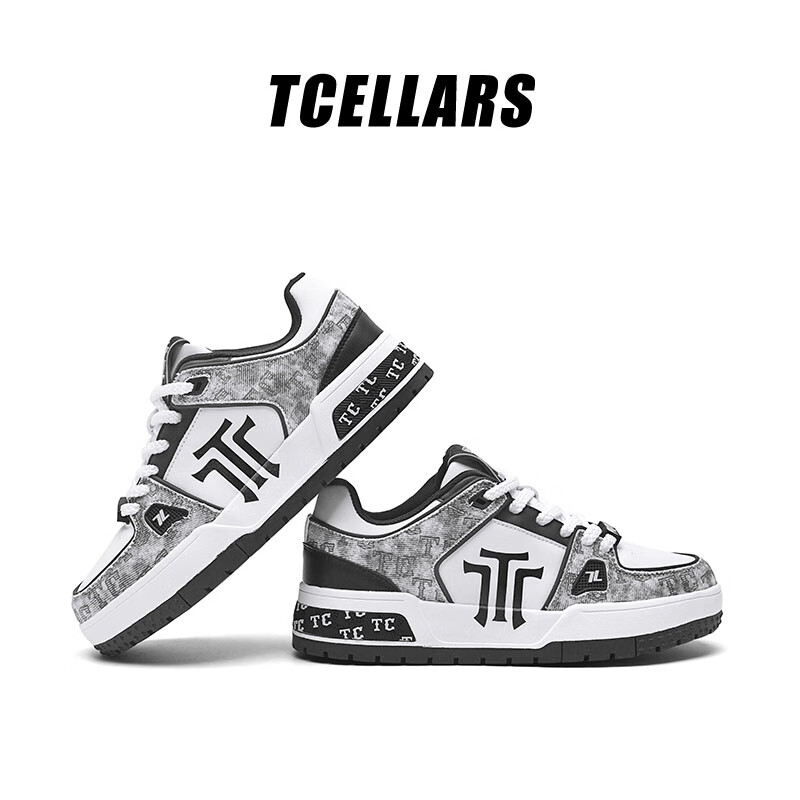 Tcellars板鞋男鞋2025冬季新款轻奢涂鸦潮鞋低帮厚底复古百搭休闲鞋子男款 熊猫黑（Tpai） 42