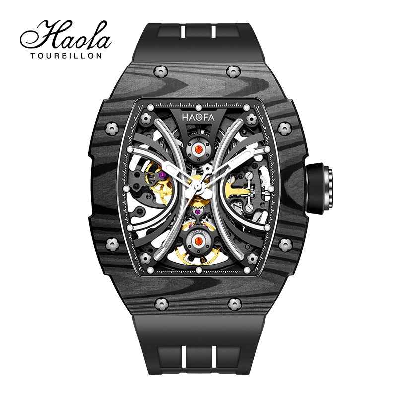 豪法（Haofa）手表 男士全自动镂空机械表 时尚潮流手表 运动防水夜光腕表 魅力黑
