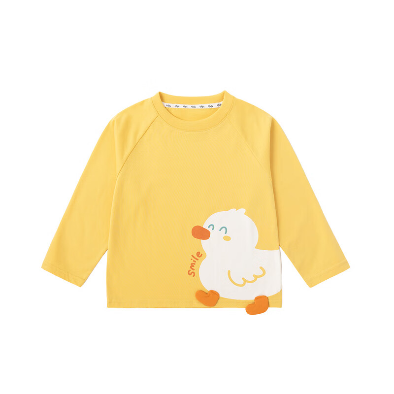 嘟嘟家【100%棉】儿童长袖T恤卡通春装宝宝上衣春款男童打底衫女童童装 奶油白 90