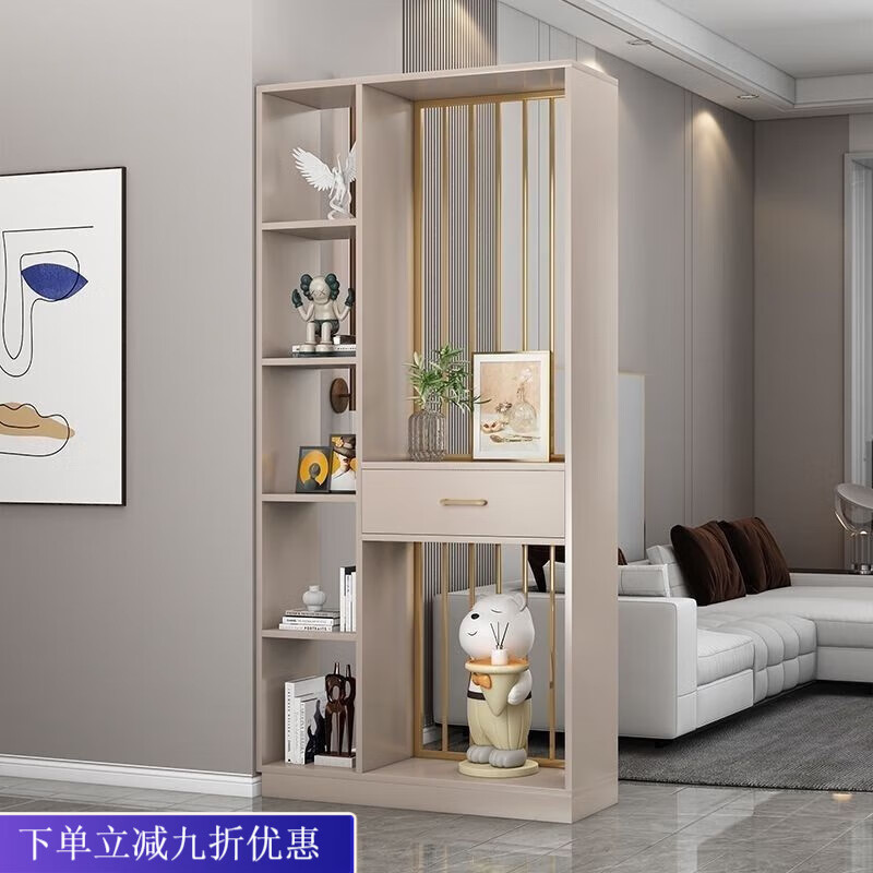 倘然之家玄关屏风隔断遮挡入户门柜简易置物架厨房餐厅客厅隔断柜入户沙发 120*30*205【卡其色颗粒板