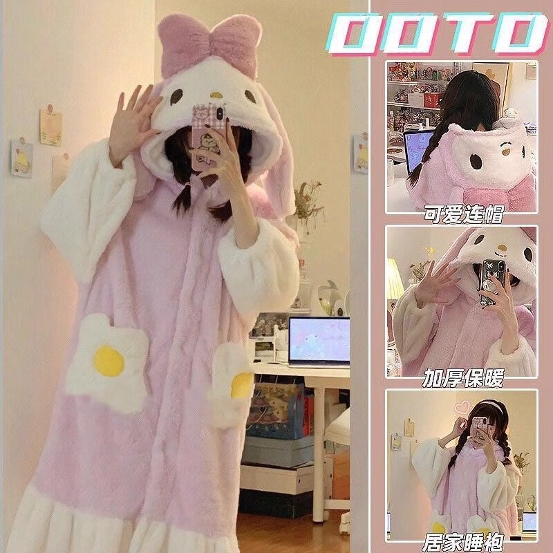 诗莉奥（SHILIAO）2025年新款可爱小猫咪加厚珊瑚绒睡衣女秋冬季法兰绒睡袍 琳娜贝儿睡袍 均码 【80-130斤】